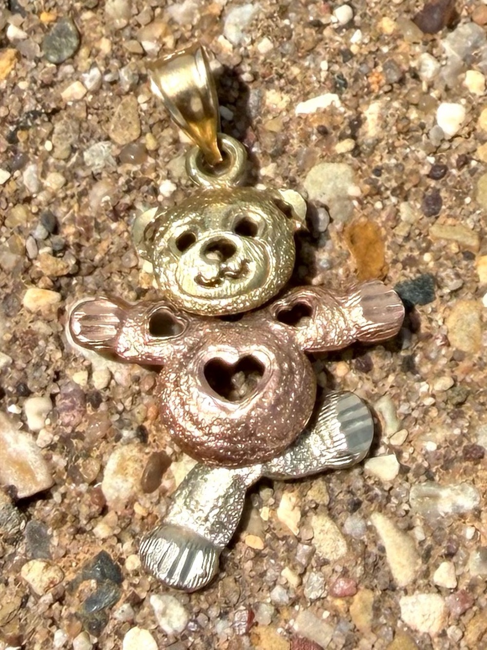 14k Tricolor Movable Teddy Bear Pendant